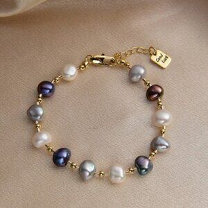 1pc 18K Gold Plated Natural Pearl Bracelet